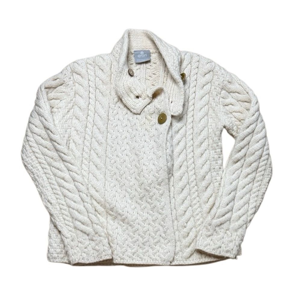 Aran Woollen Mills Super Soft Merino 3 Button Sweater Ivory Medium - Picture 3 of 9